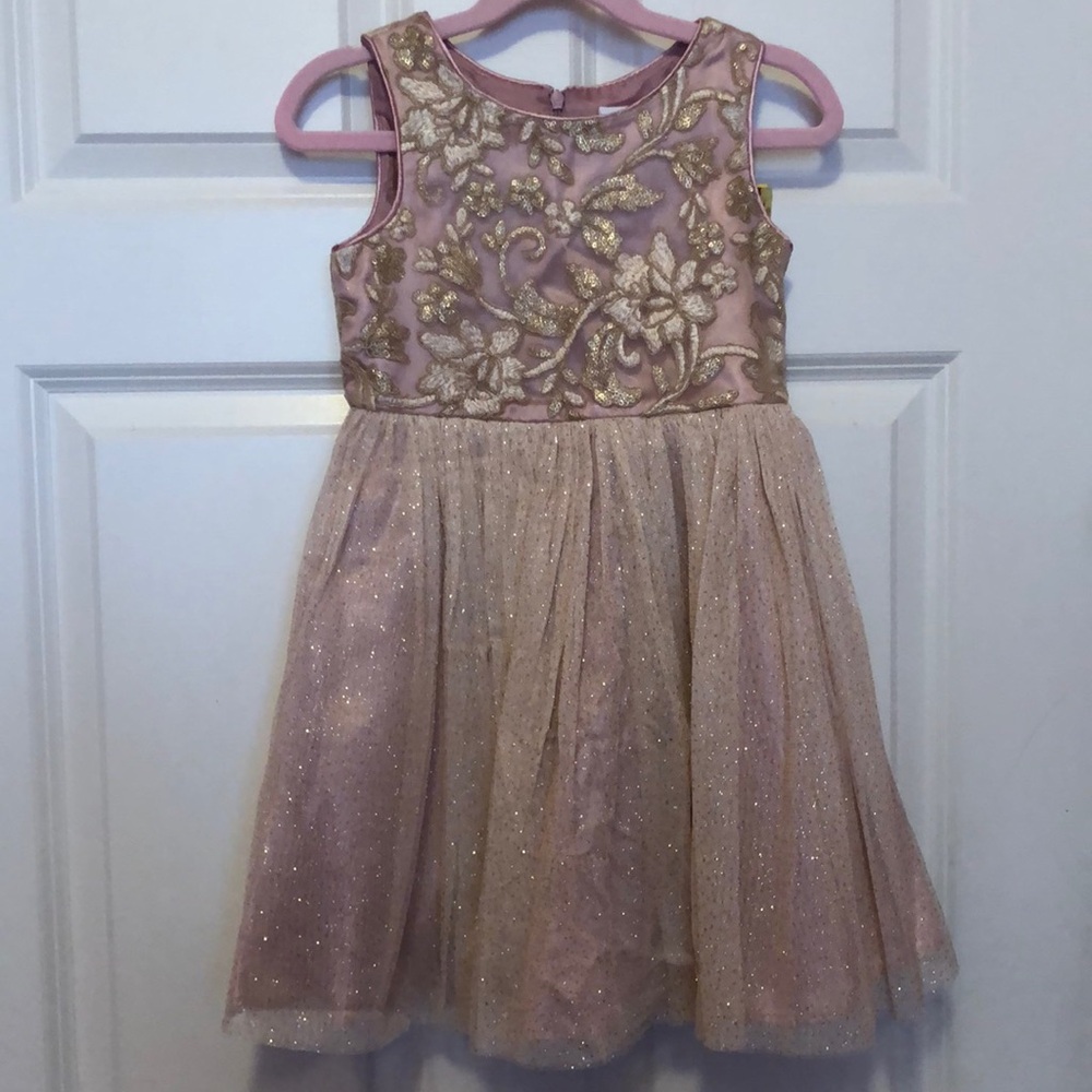 Sweet Heart Rose girls sleeveless formal dress, rose pink/golden, size 5, NWT